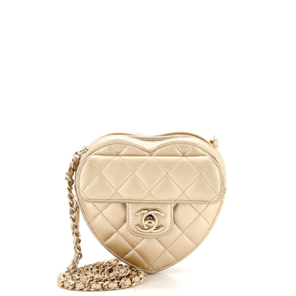 CC in Love Heart Clutch with Chain Quilted Lambskin