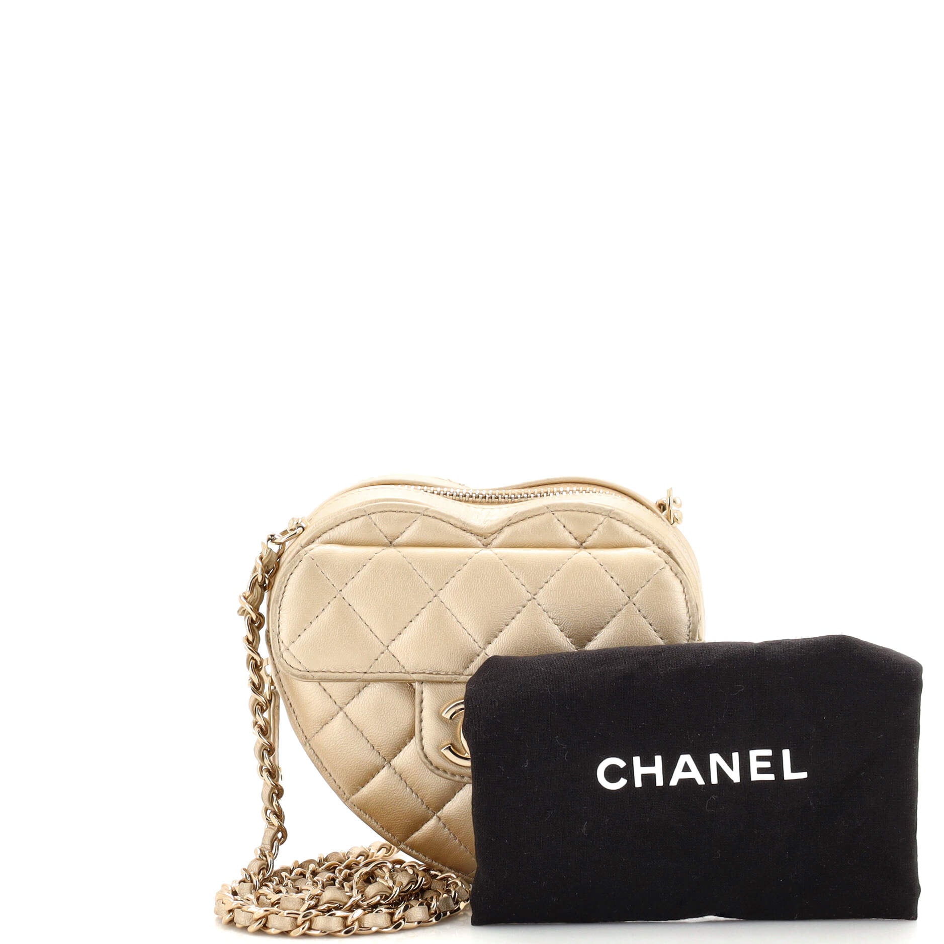 CC in Love Heart Clutch with Chain Quilted Lambskin
