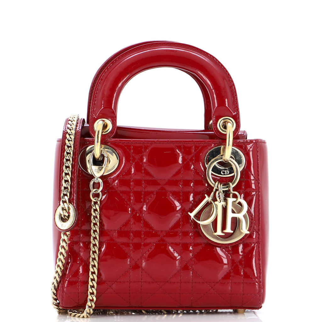 Lady Dior Chain Bag Cannage Quilt Patent Mini