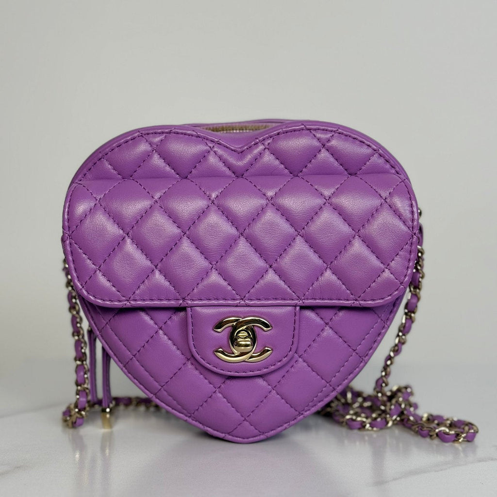 Chanel Large Heart Bag Purple Lambskin Gold Hardware 2022