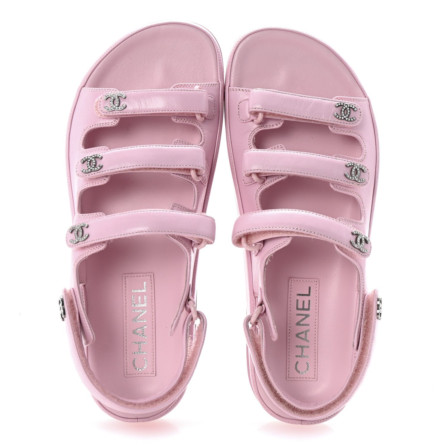 Lambskin Crystal CC Velcro Dad Sandals 36.5 Light Pink