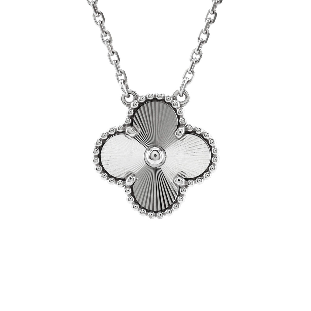 Vintage Alhambra Pendant Necklace Guilloche 18K White Gold