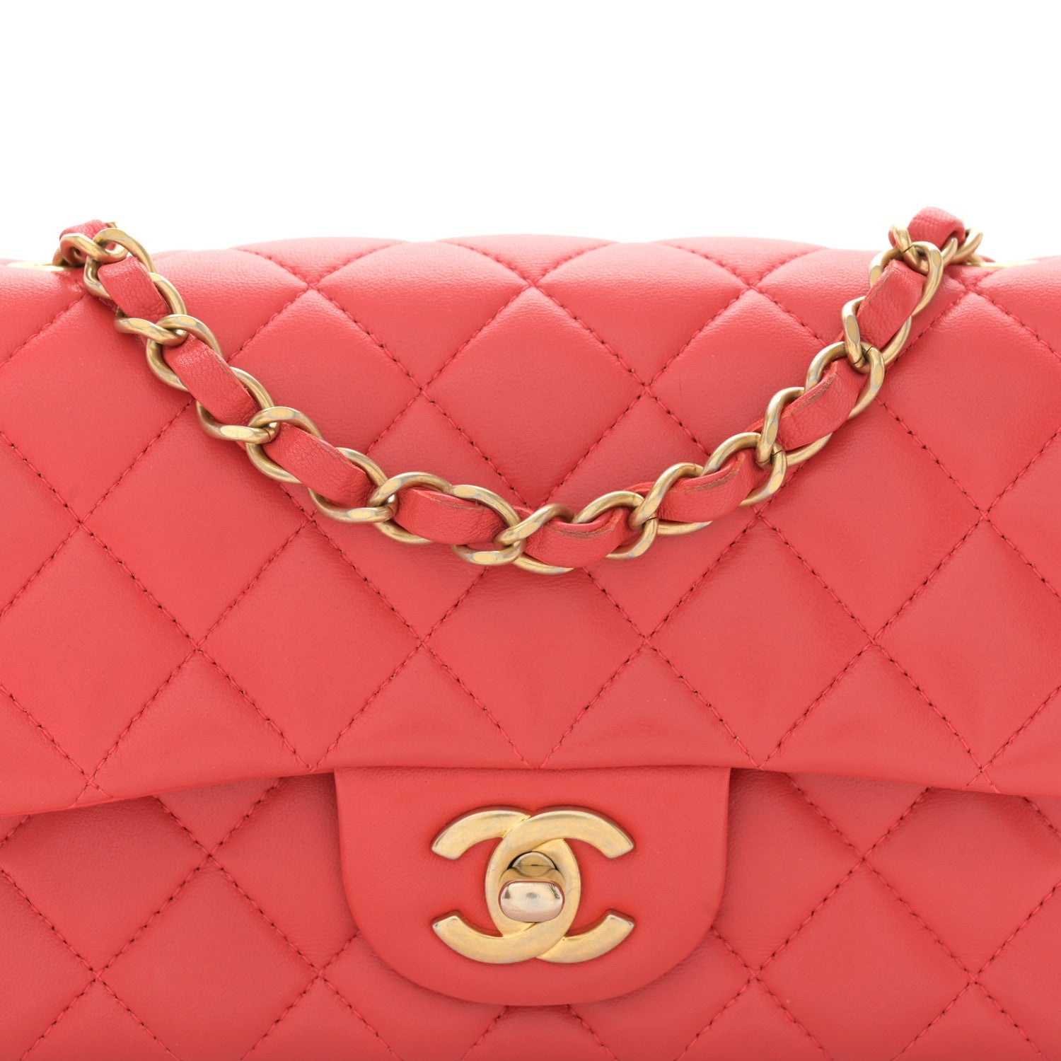 Lambskin Quilted Mini Rectangular Flap Coral