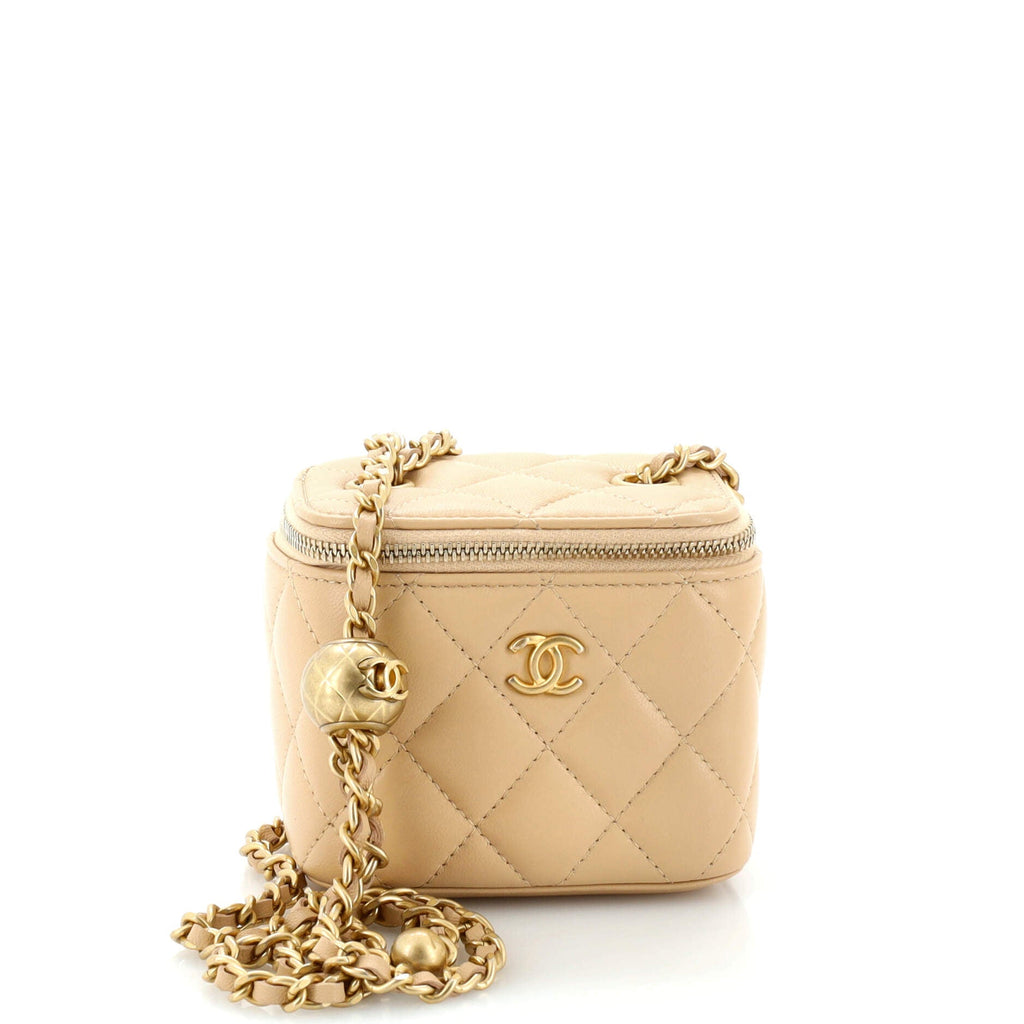 Pearl Crush Vanity Case with Chain Quilted Lambskin Mini