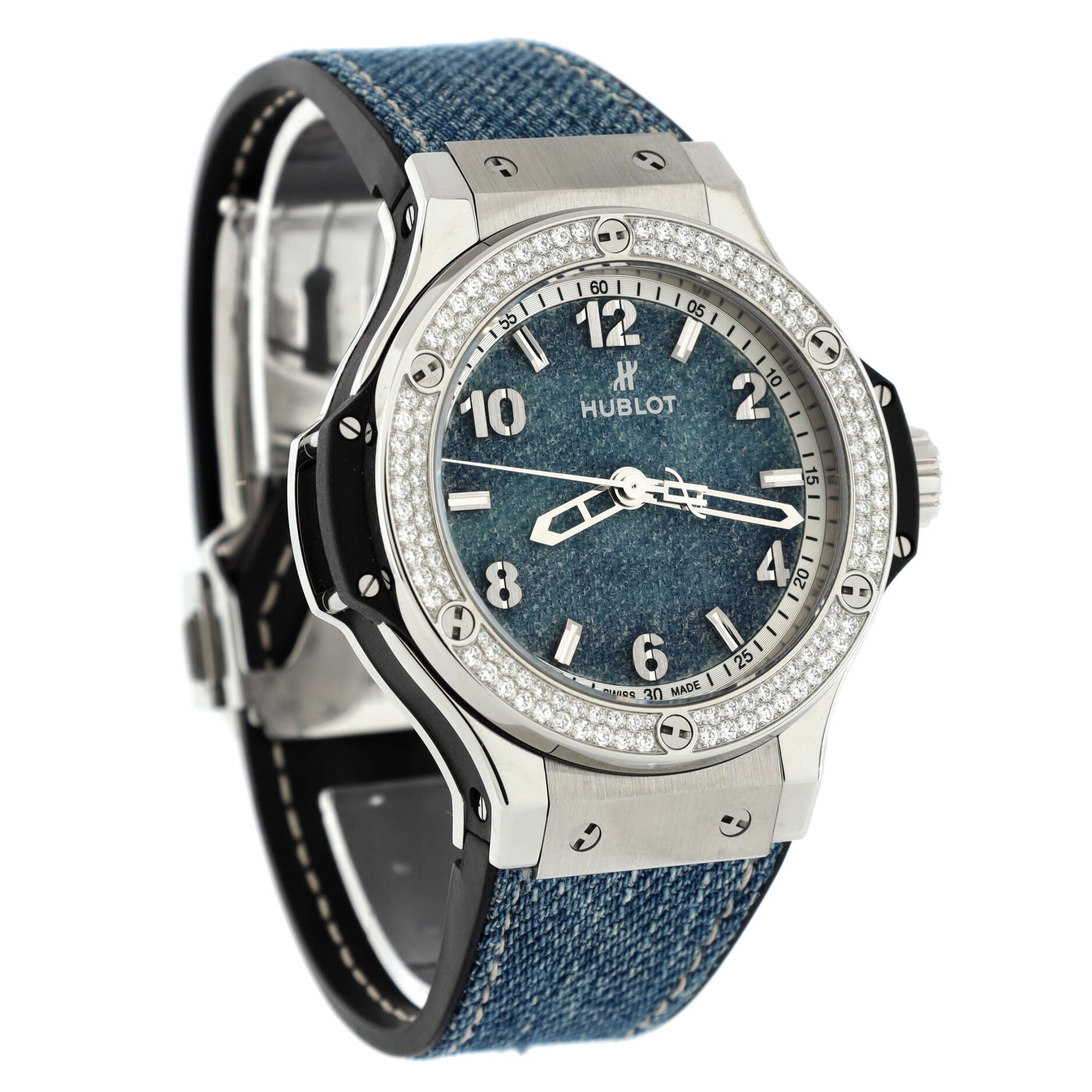 Big Bang Jeans Quartz Watch Stainless Steel and Rubber with Diamond Bezel 38