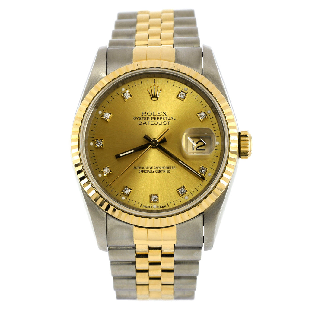 Oyster Perpetual Datejust Automatic Watch Stainless Steel and Yellow Gold with Diamond Markers 36