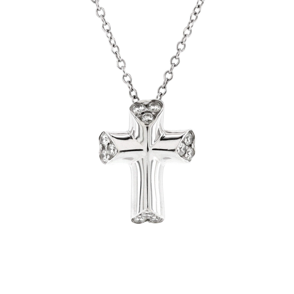 Paloma Picasso Tenderness Heart Cross Diamond Pendant Necklace 18K White Gold with Diamonds