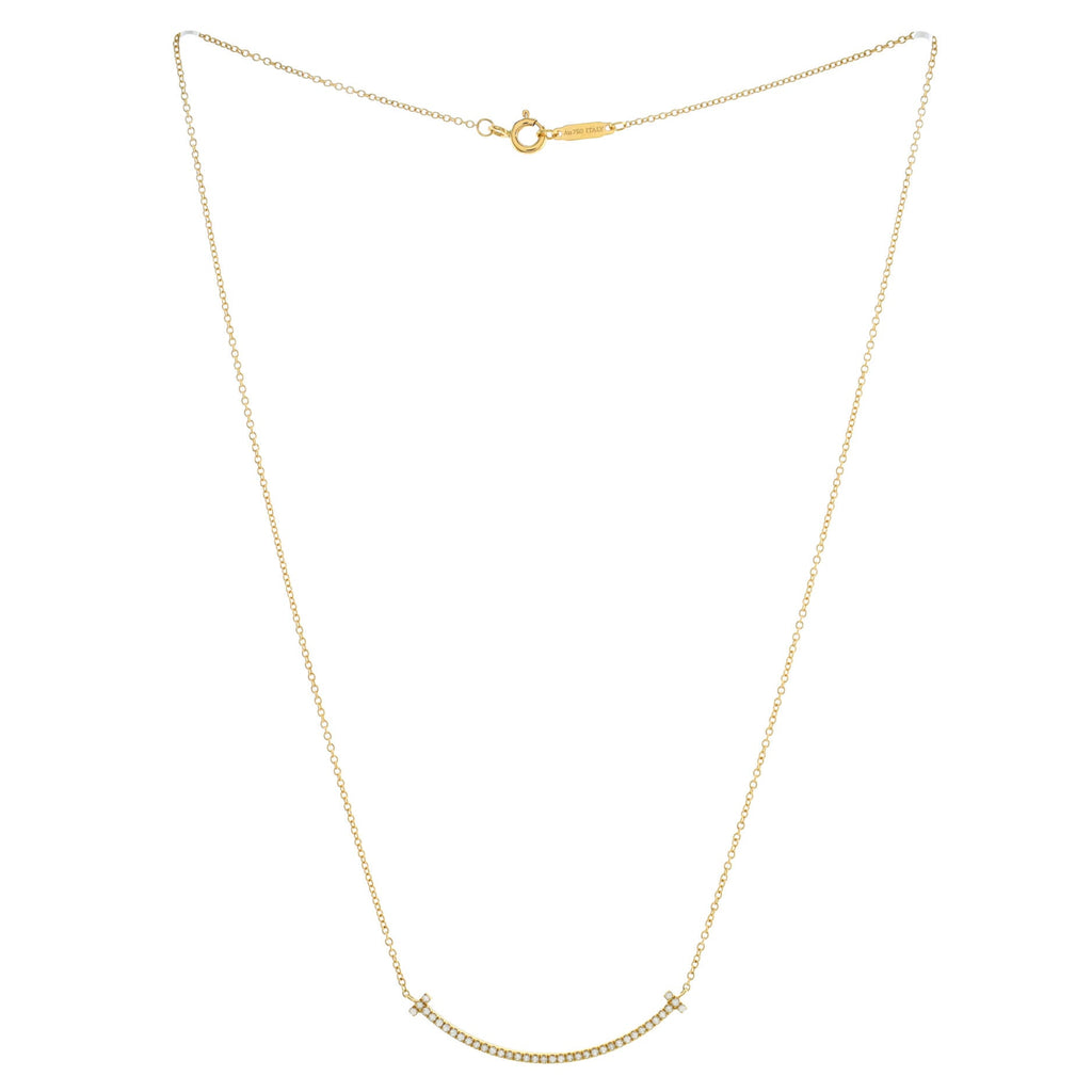 T Smile Pendant Necklace 18K Yellow Gold and Diamonds Small