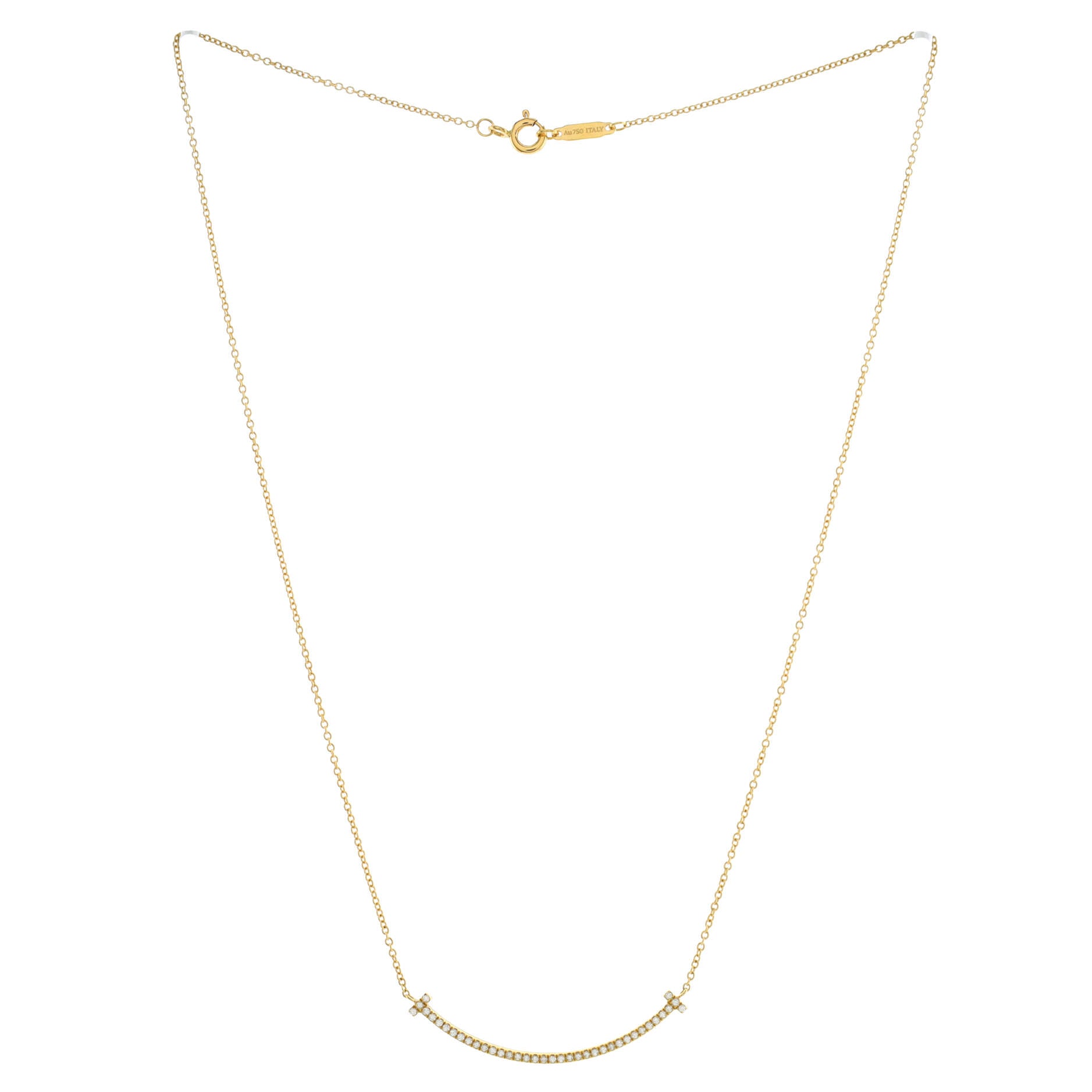 T Smile Pendant Necklace 18K Yellow Gold and Diamonds Small