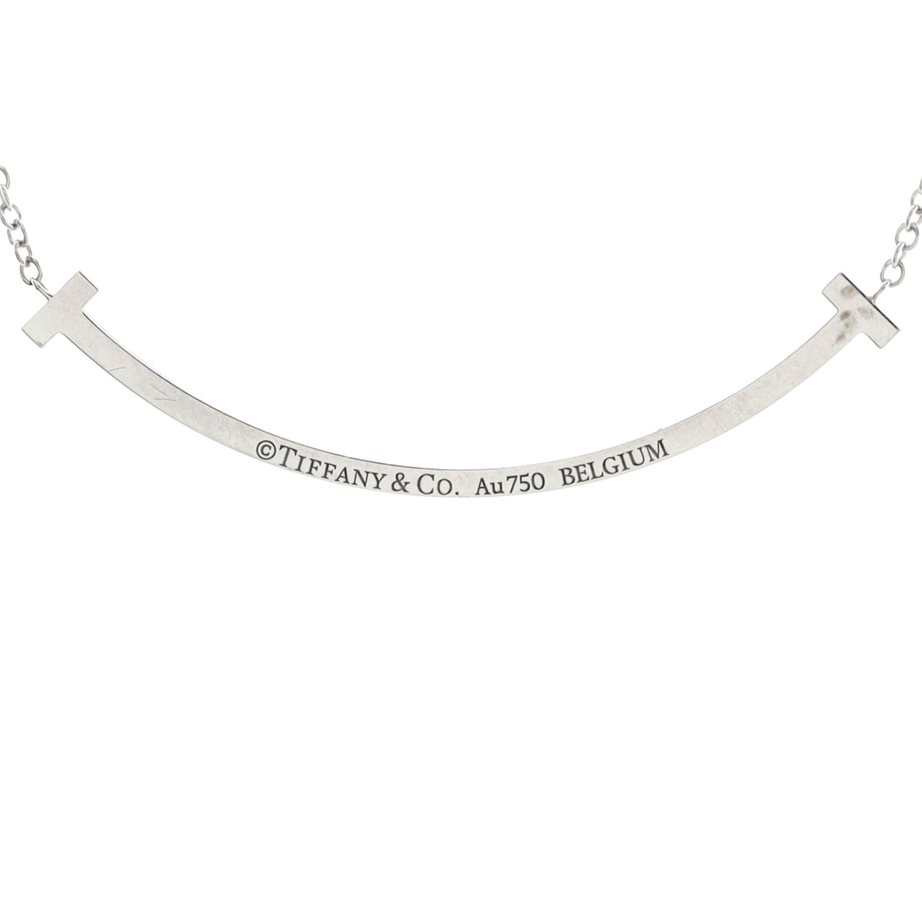 T Smile Pendant Necklace 18K White Gold with Blue Sapphires Small