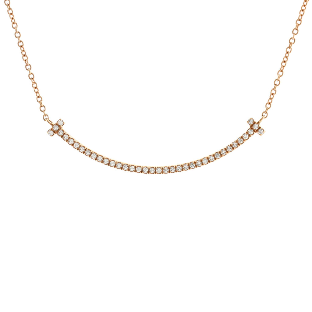 T Smile Pendant Necklace 18K Rose Gold with Diamonds Small