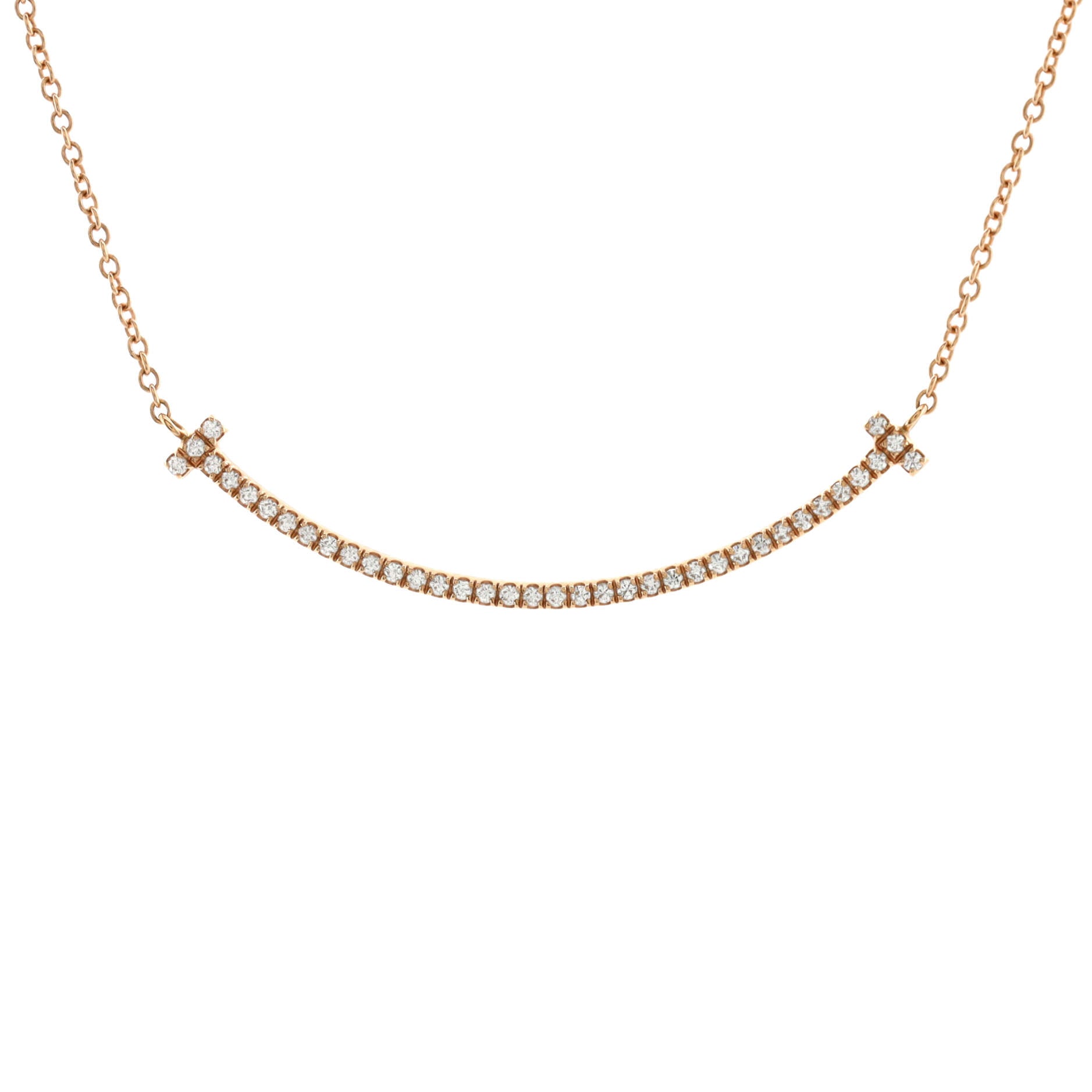 T Smile Pendant Necklace 18K Rose Gold with Diamonds Small