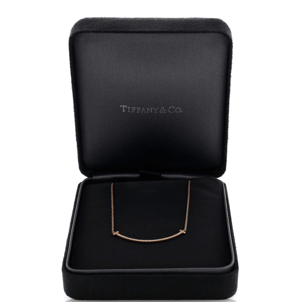 T Smile Pendant Necklace 18K Rose Gold with Diamonds Small