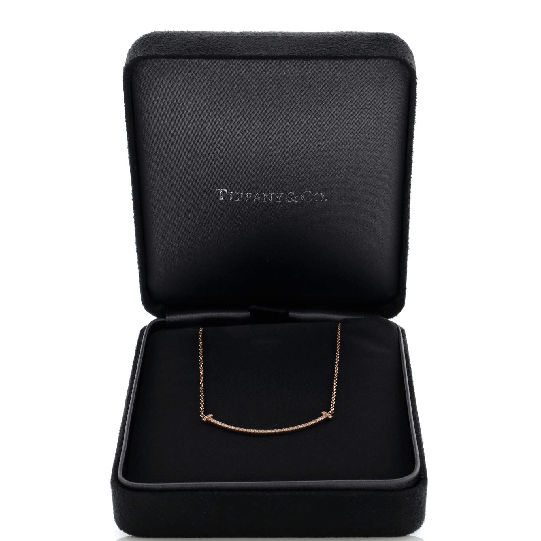 T Smile Pendant Necklace 18K Rose Gold with Diamonds Small