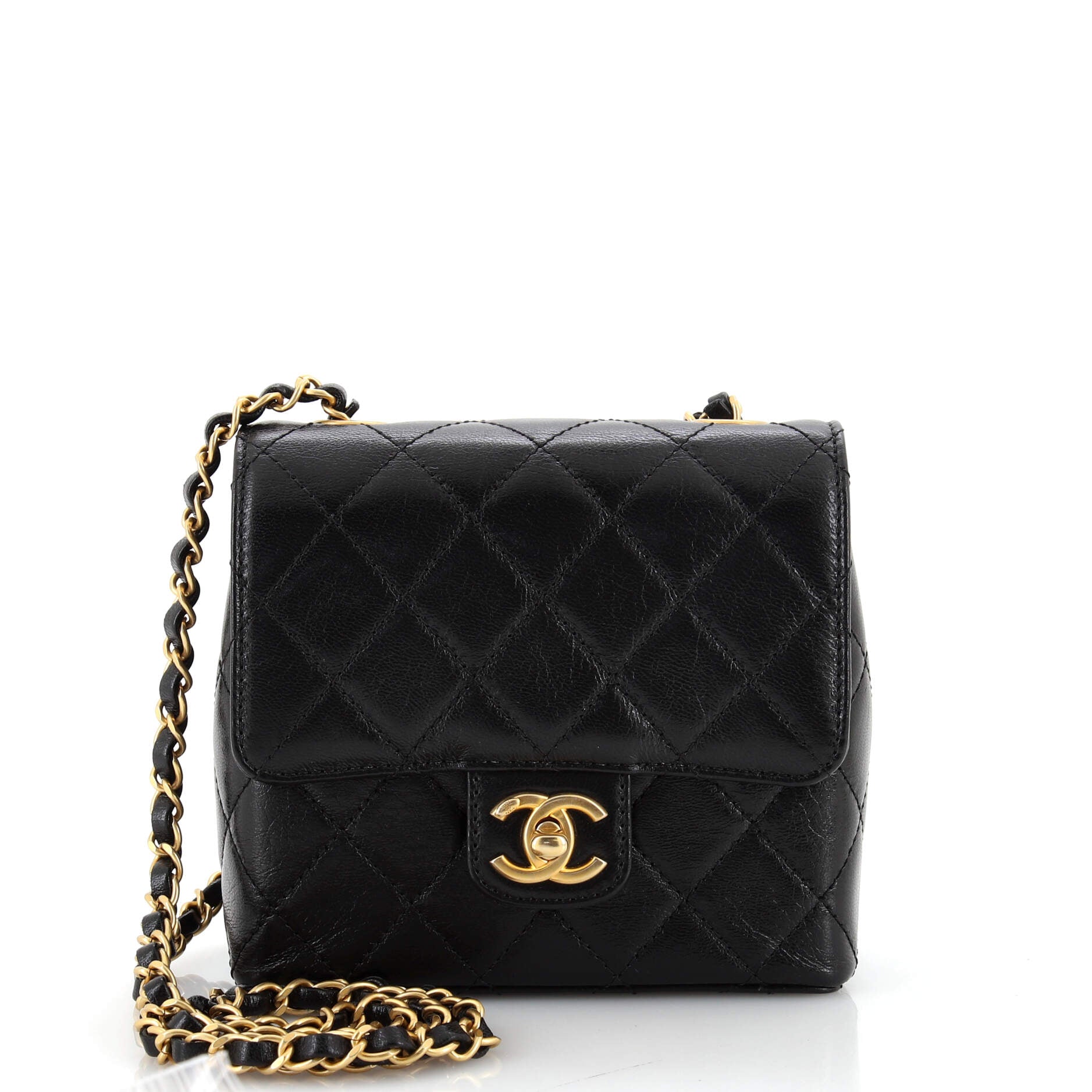 Square CC Chain Flap Bag Quilted Shiny Calfskin Mini