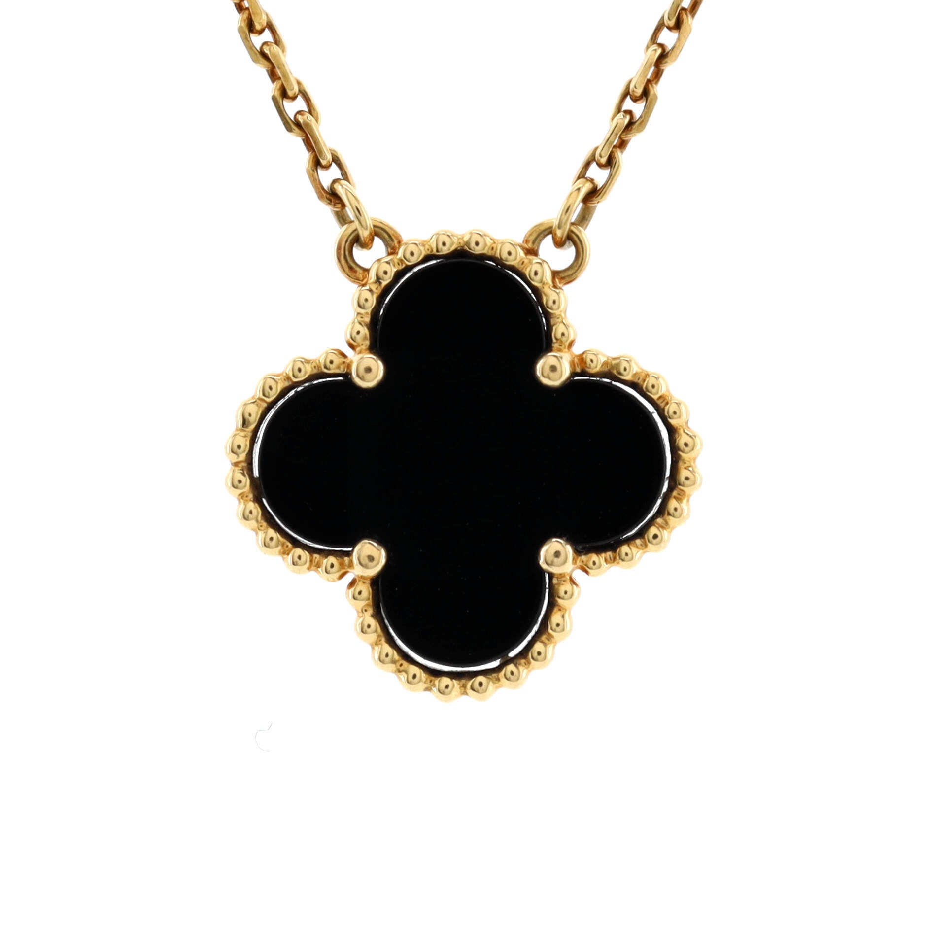 Vintage Alhambra Pendant Necklace 18K Yellow Gold and Onyx