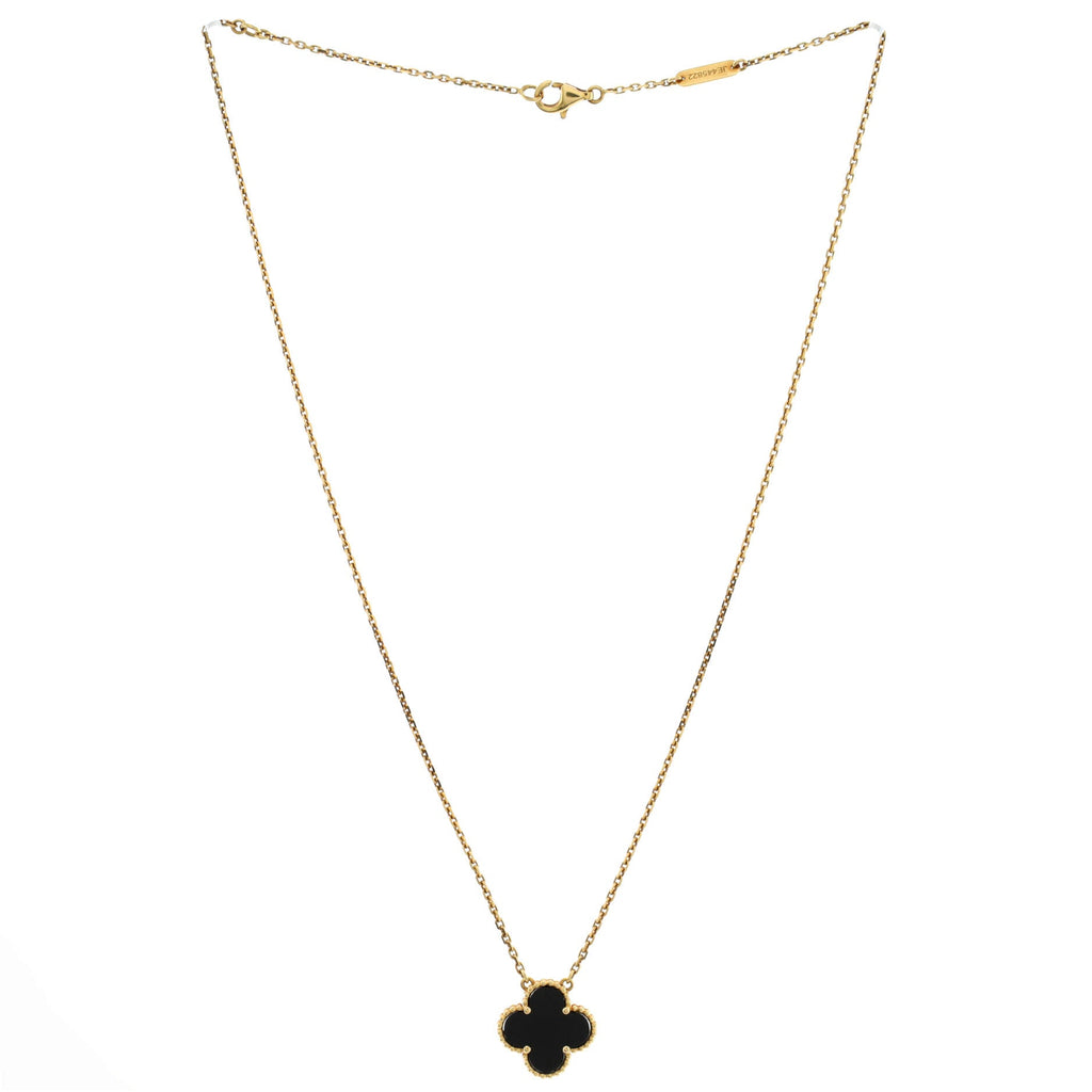 Vintage Alhambra Pendant Necklace 18K Yellow Gold and Onyx