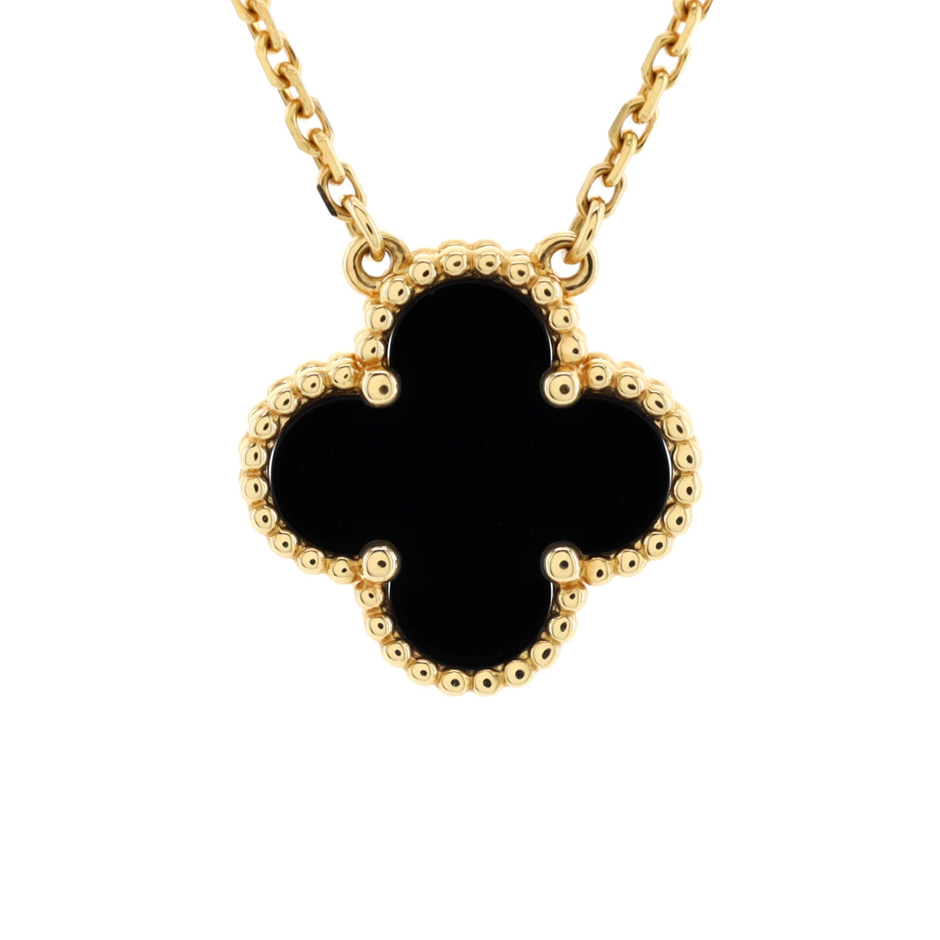 Vintage Alhambra Pendant Necklace 18K Yellow Gold and Onyx
