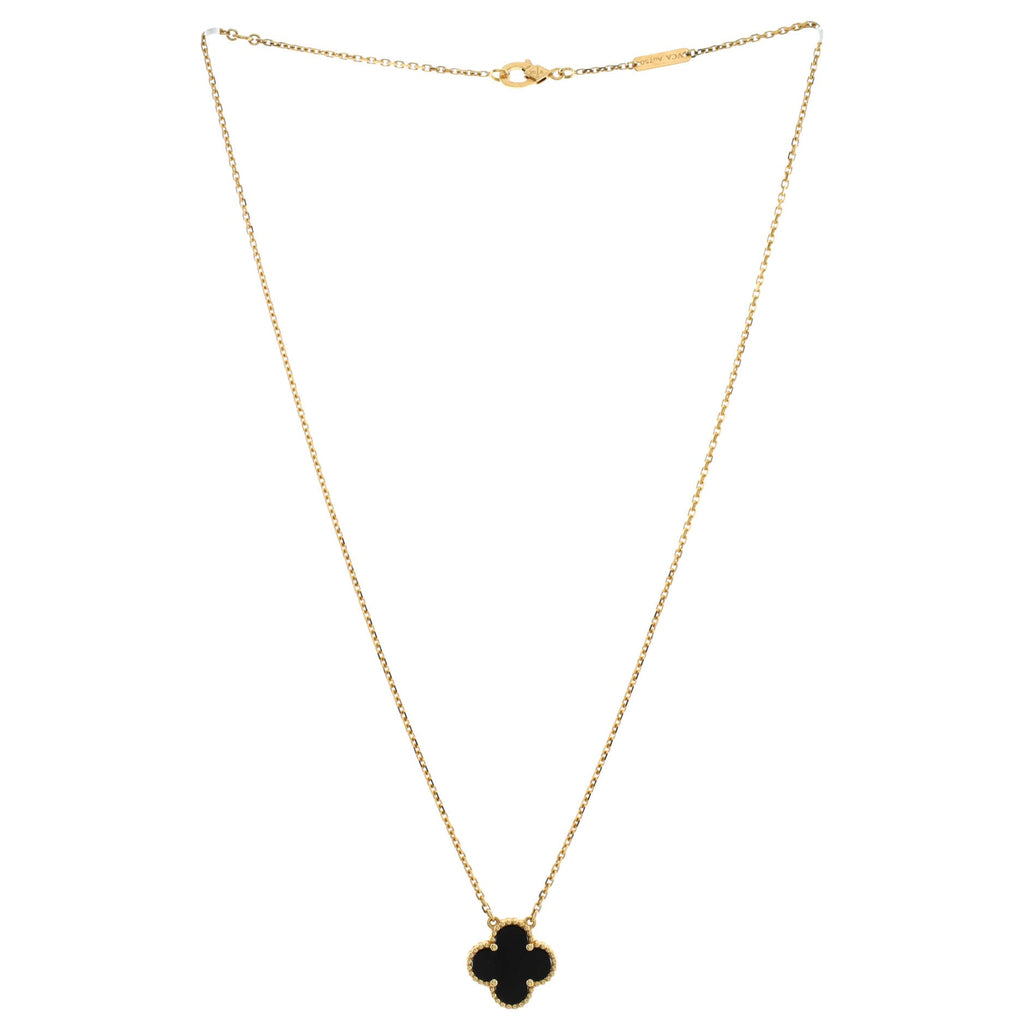 Vintage Alhambra Pendant Necklace 18K Yellow Gold and Onyx