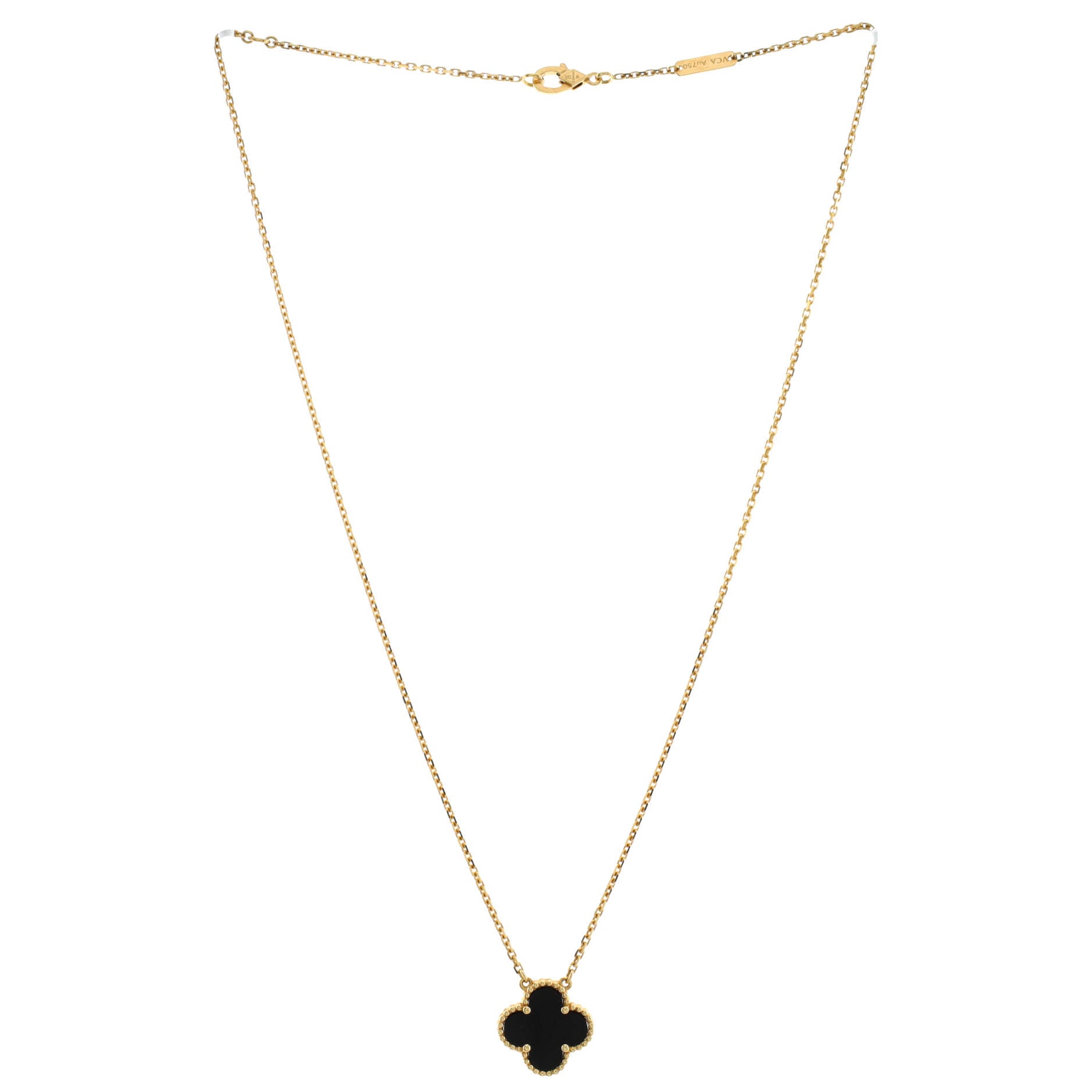 Vintage Alhambra Pendant Necklace 18K Yellow Gold and Onyx