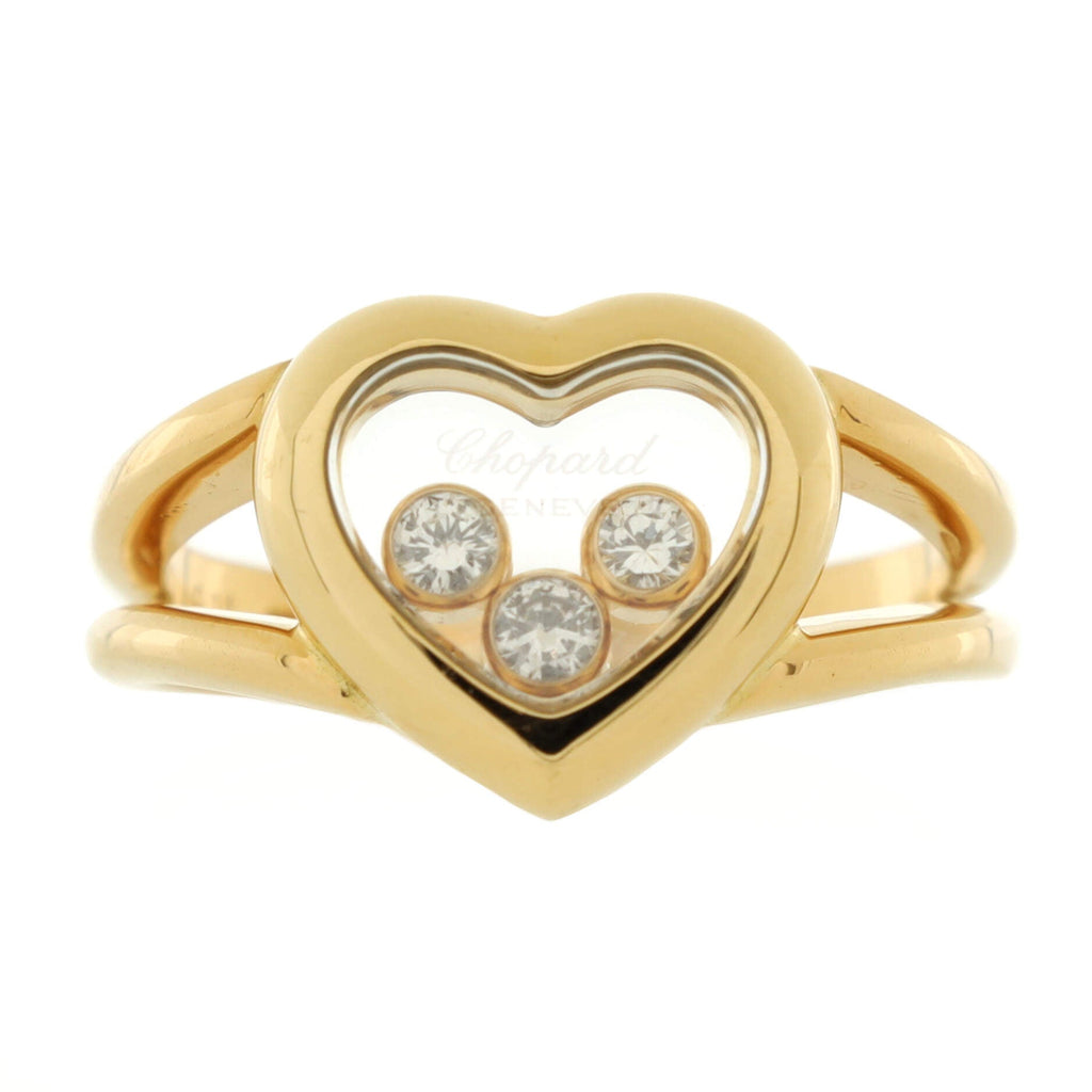 Happy Diamonds Heart Ring 18k Yellow Gold with 3 Floating Diamonds