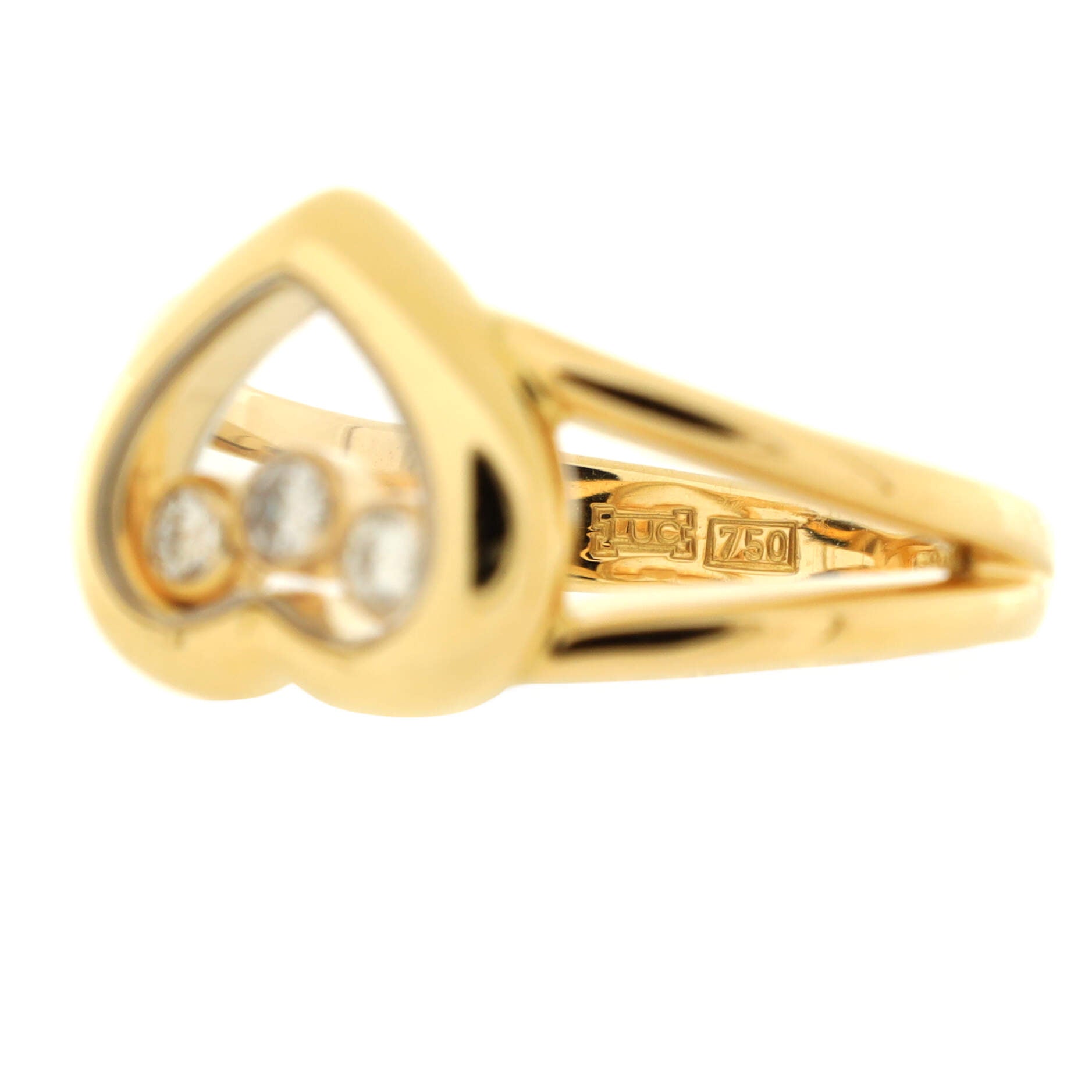 Happy Diamonds Heart Ring 18k Yellow Gold with 3 Floating Diamonds