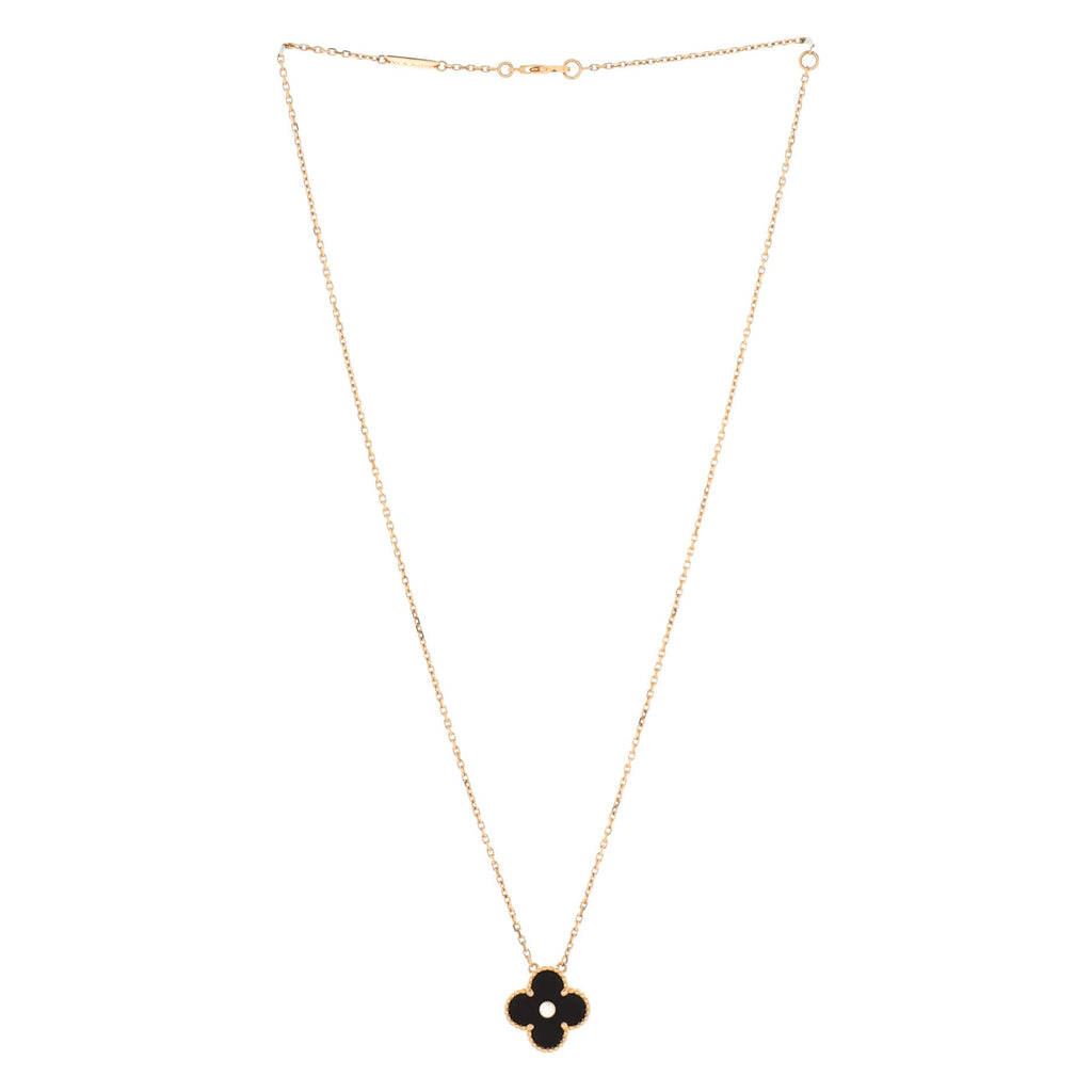 Vintage Alhambra Pendant Necklace 18K Rose Gold and Onyx with Diamond