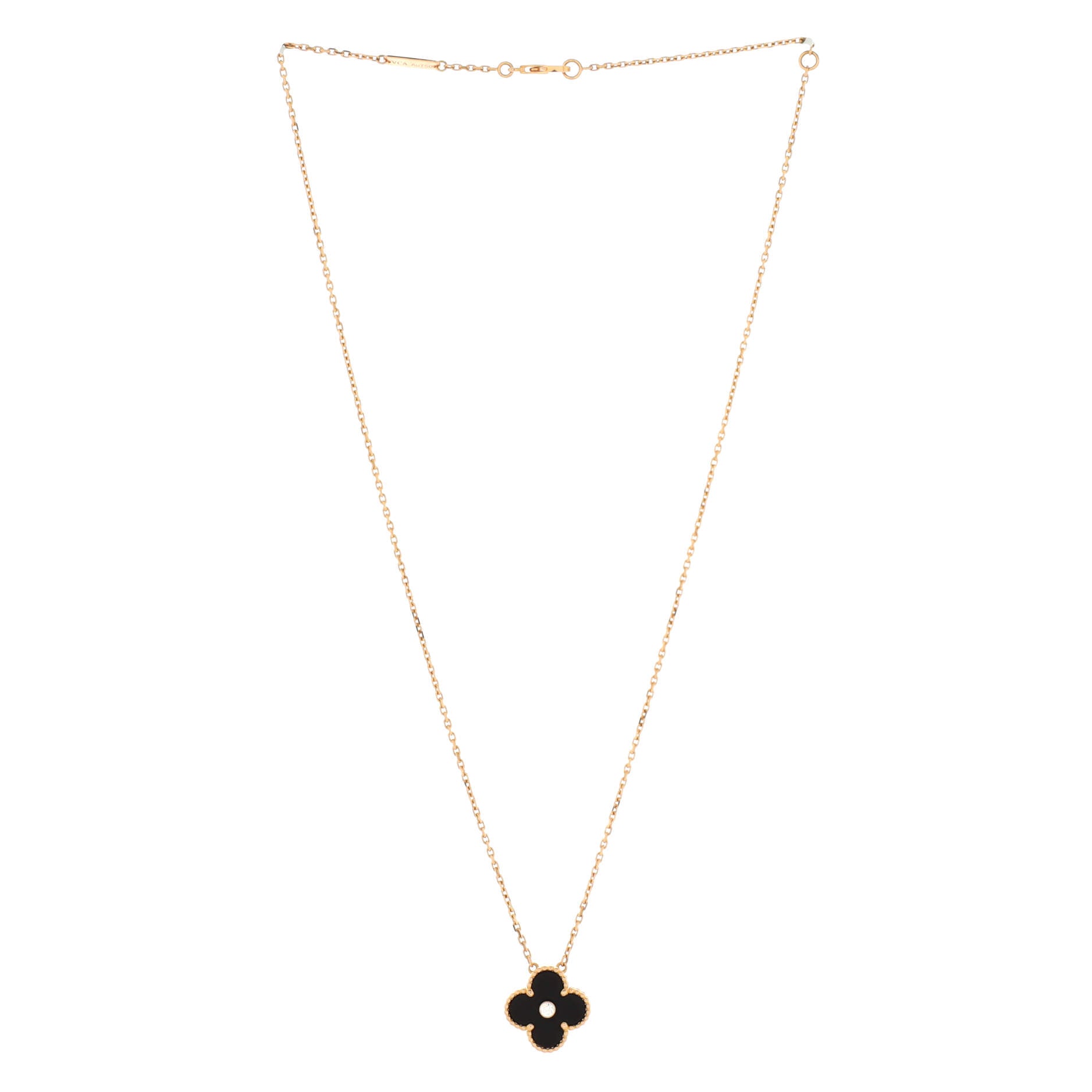 Vintage Alhambra Pendant Necklace 18K Rose Gold and Onyx with Diamond