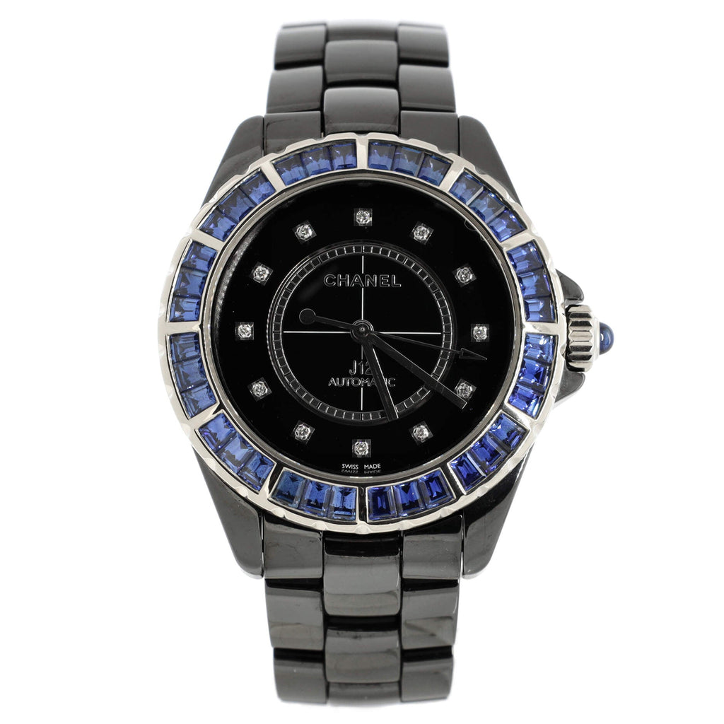 J12 Automatic Watch Ceramic and White Gold with Sapphire Bezel and Diamond Markers 38