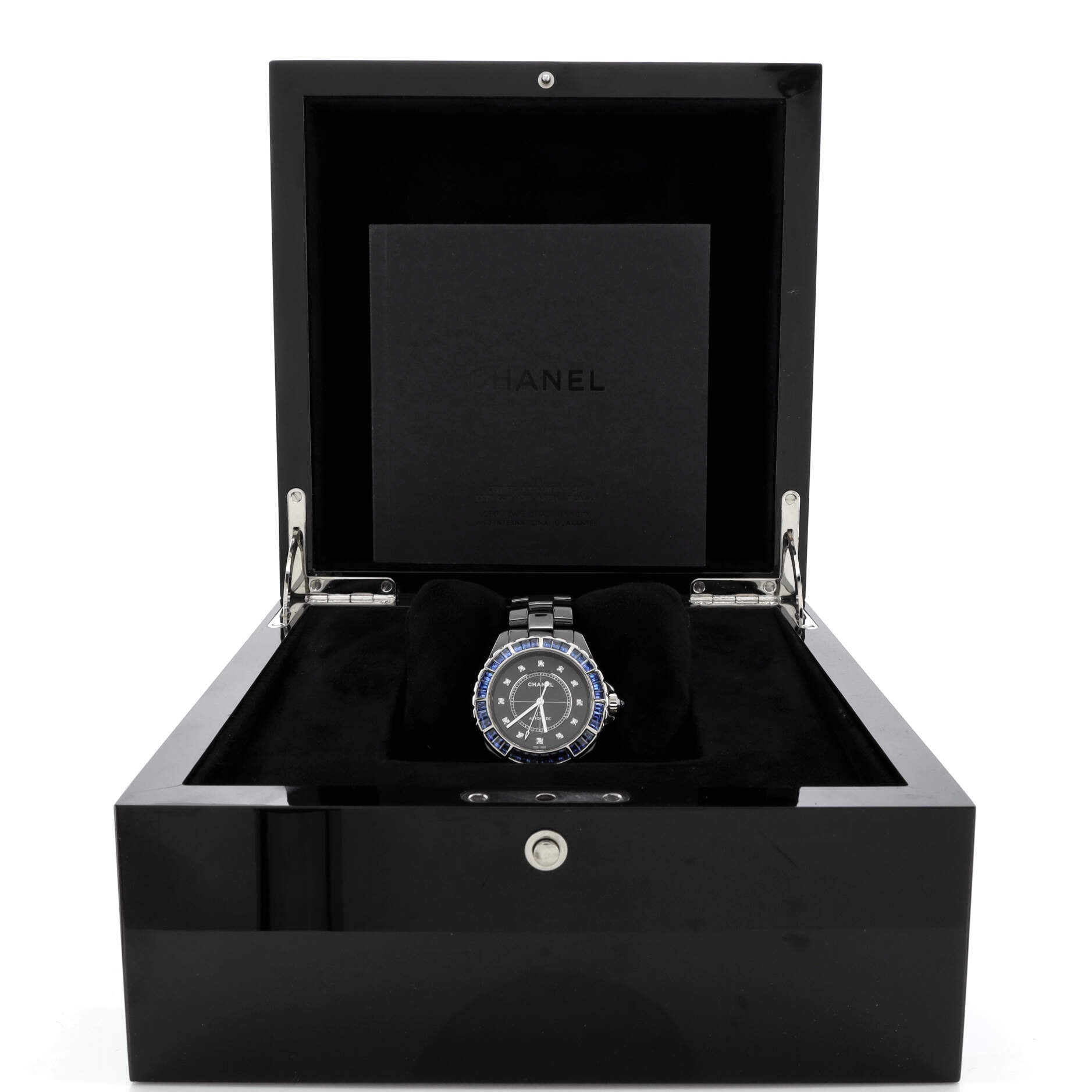 J12 Automatic Watch Ceramic and White Gold with Sapphire Bezel and Diamond Markers 38