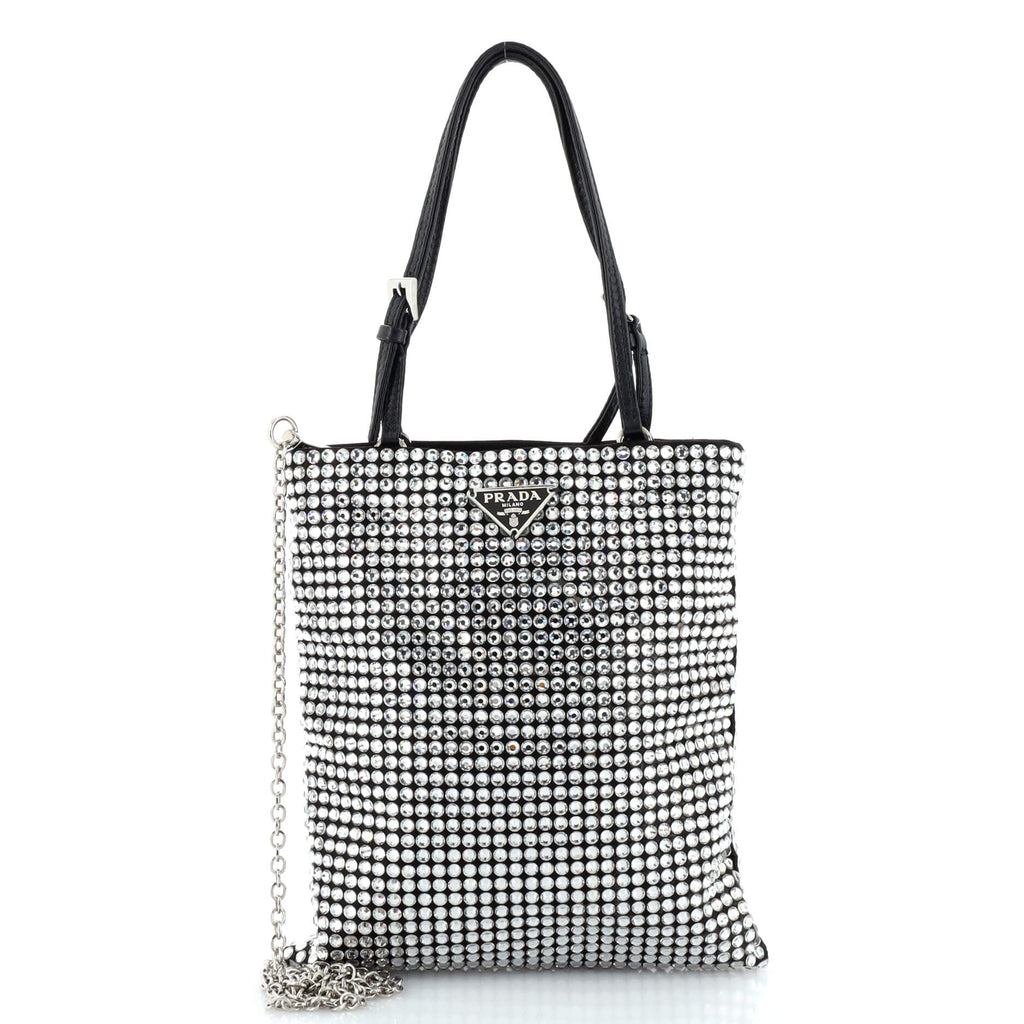 Chain Flat Tote Crystal Embellished Satin Mini