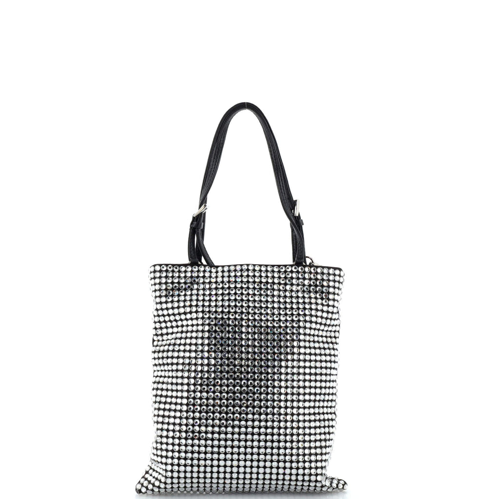 Chain Flat Tote Crystal Embellished Satin Mini