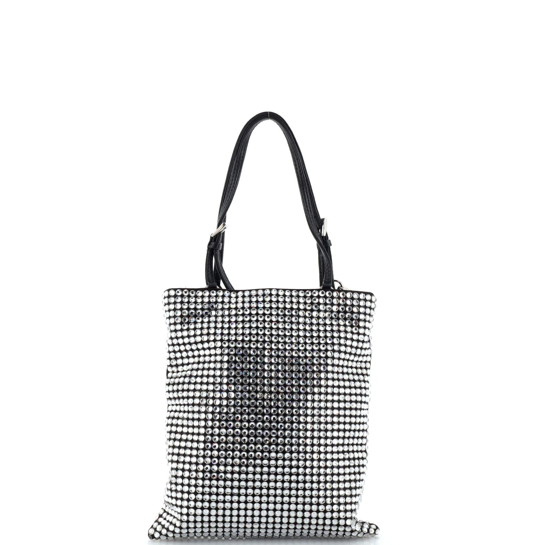 Chain Flat Tote Crystal Embellished Satin Mini