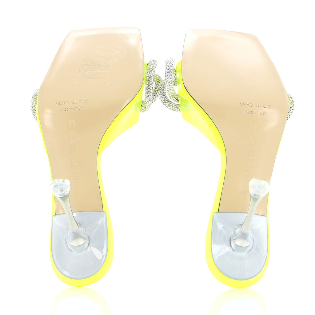 Women's Double Bow Square Toe Heeled Mules PVC 95