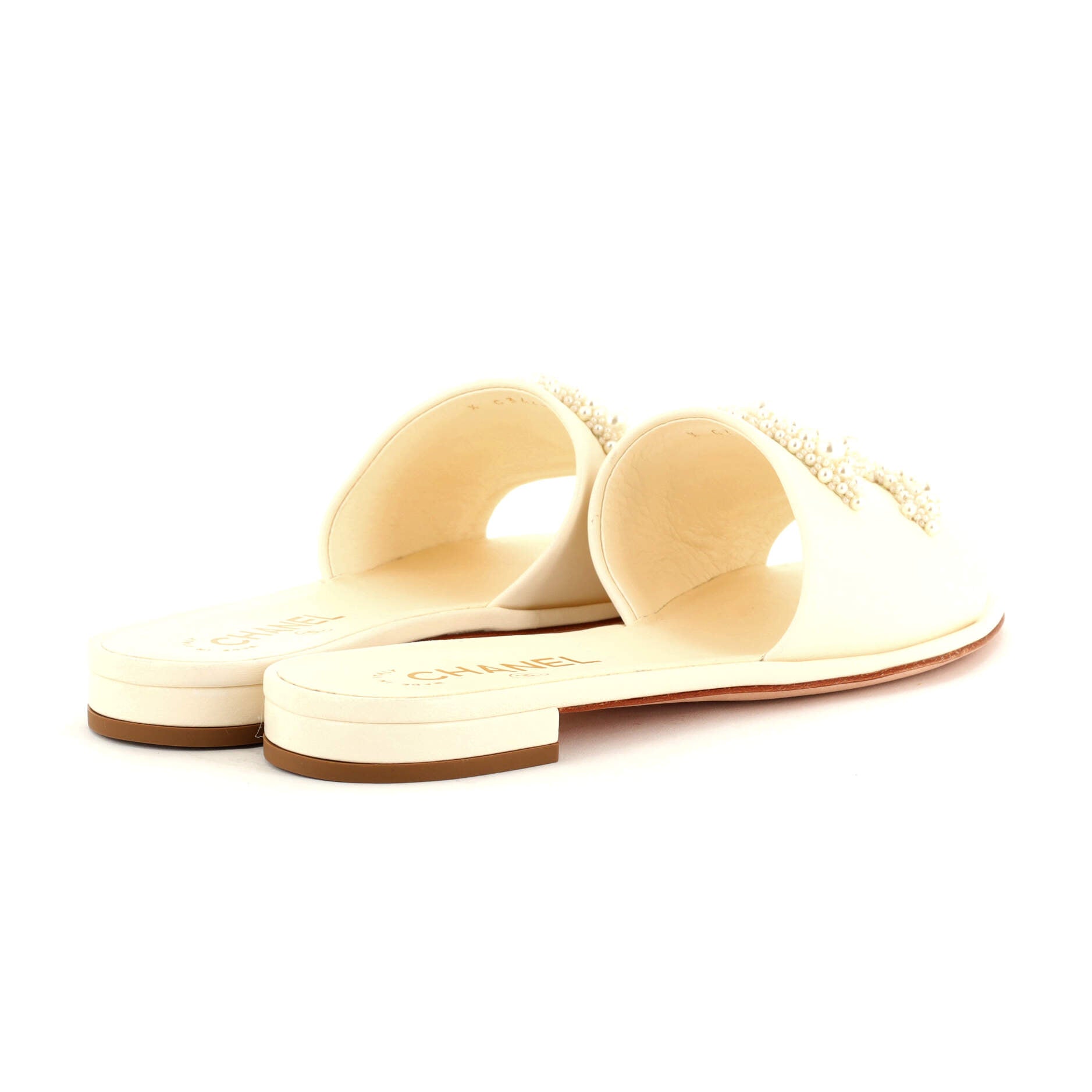 Women's CC Slide Sandals Leather with Faux Pearls