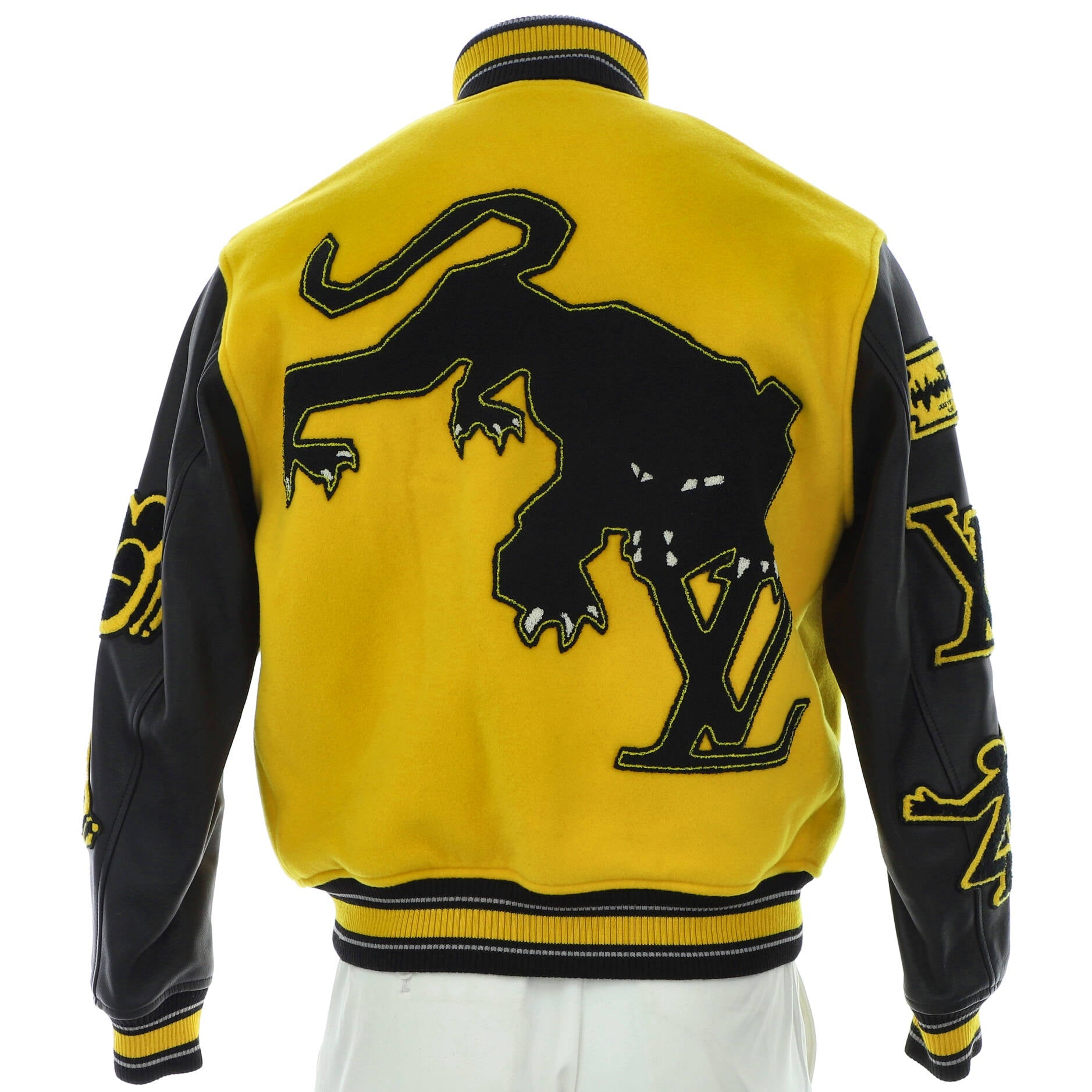 Men's Varsity Blouson Jacket Patchwork Leather with Wool