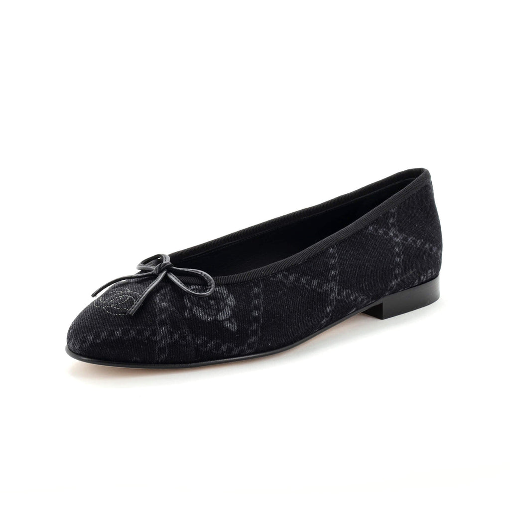 Women's Cap Toe Bow Ballerina Flats Printed Denim