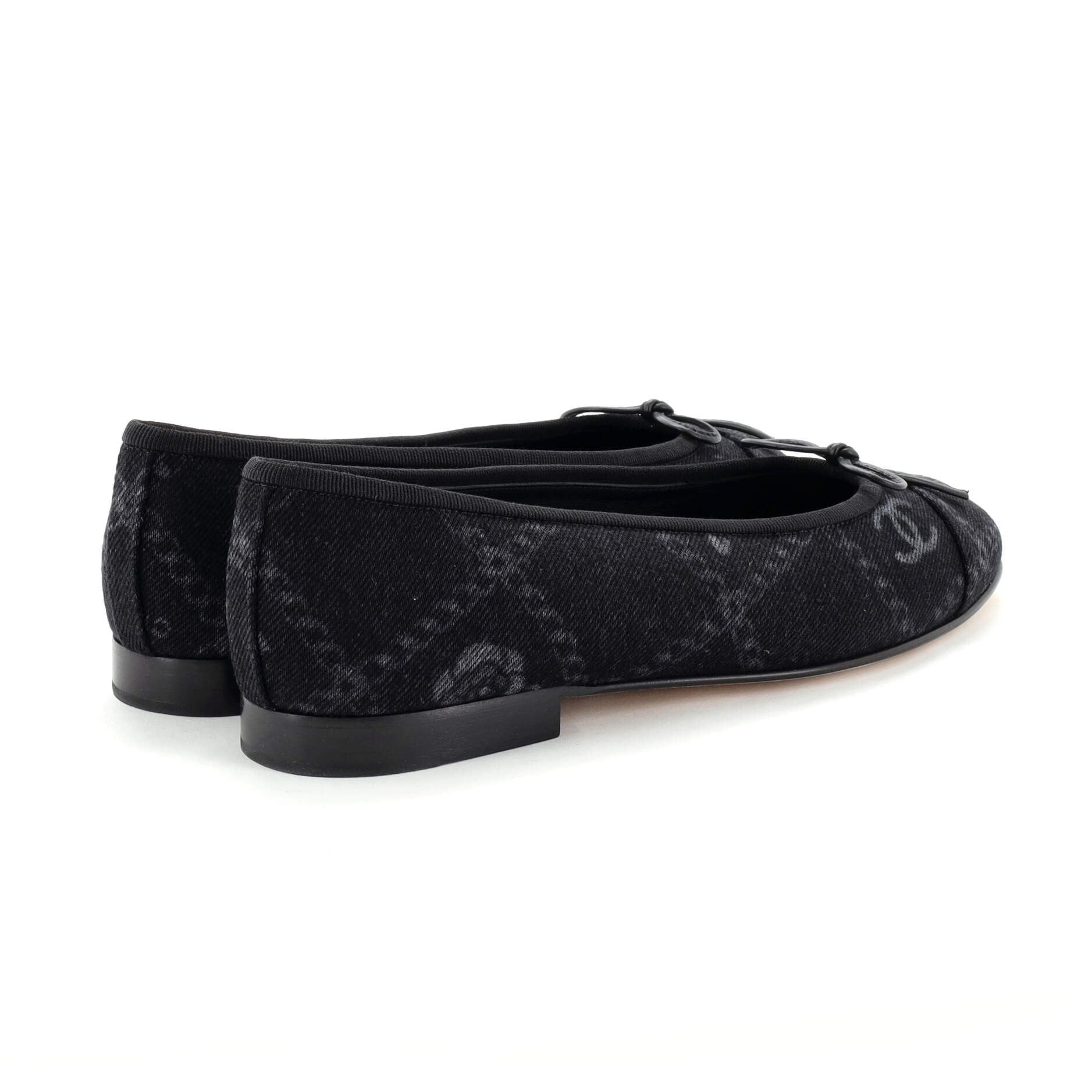Women's Cap Toe Bow Ballerina Flats Printed Denim