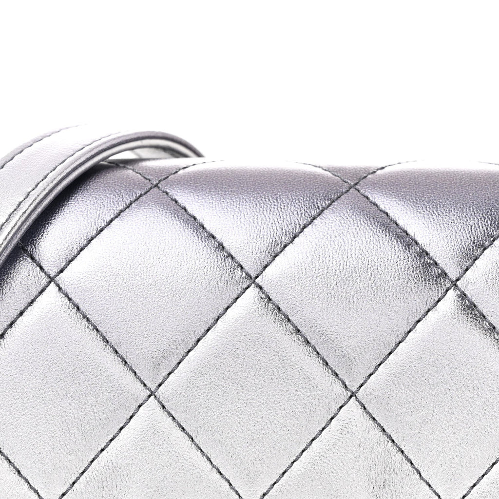 Metallic Lambskin Like A Wallet Flap Silvery Black