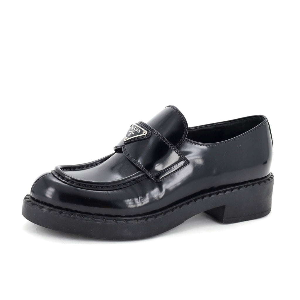 Women's Triangle Logo Loafers Spazzolato Leather