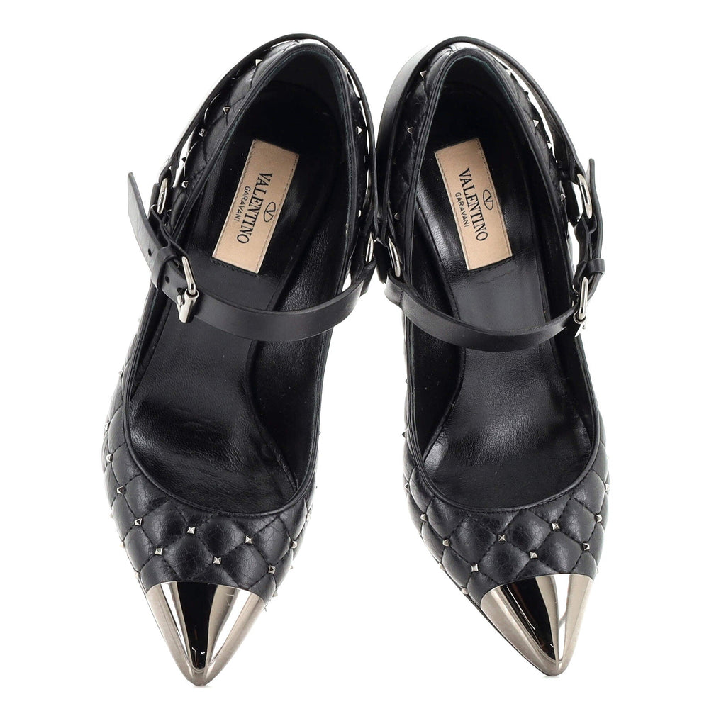 Women's Rockstud Spike Mary Jane Pumps Quilted Leather 105
