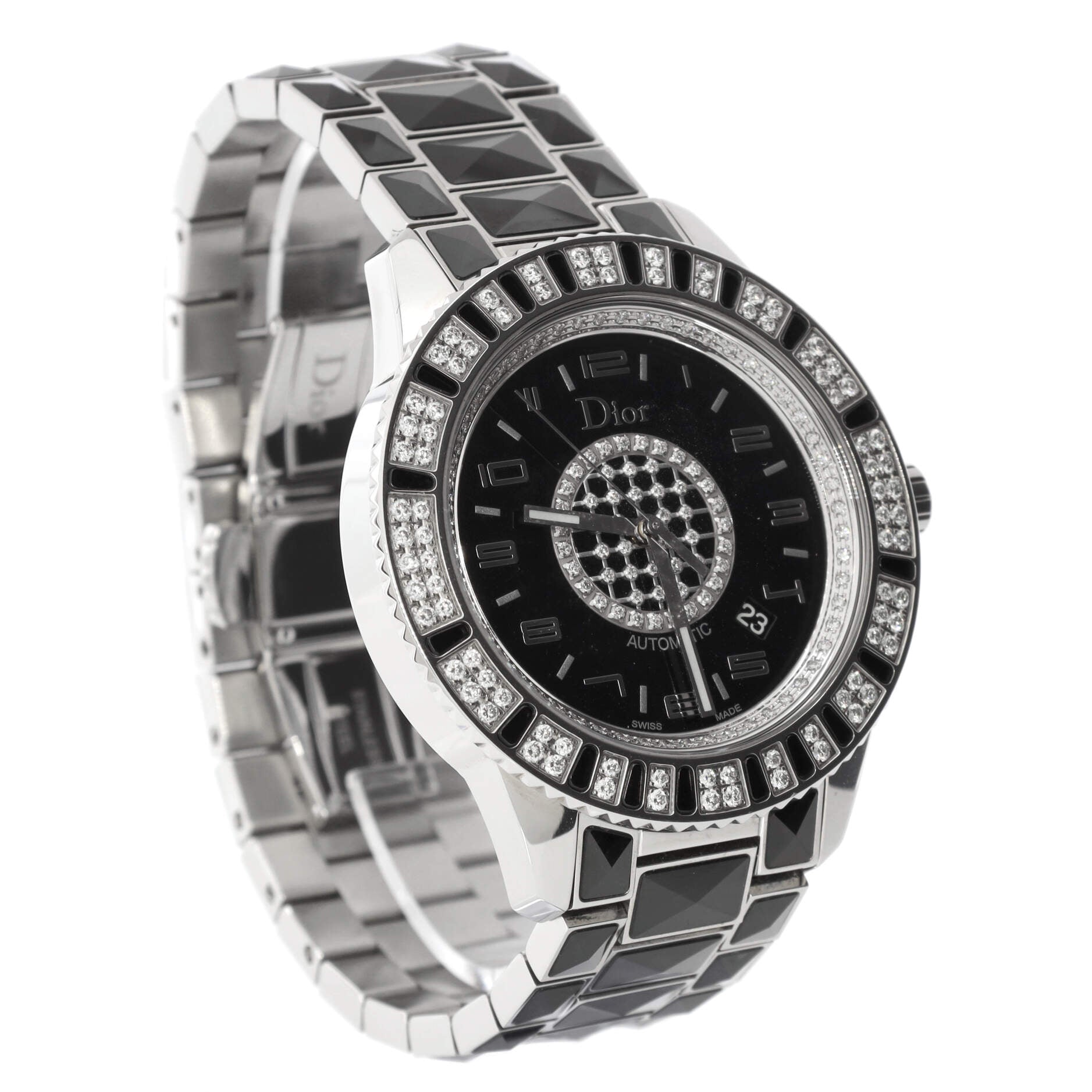 Christal Automatic Watch Ceramic and Stainless Steel with Diamond Bezel and Dial 42