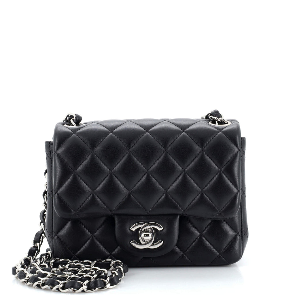 Square Classic Single Flap Bag Quilted Lambskin Mini