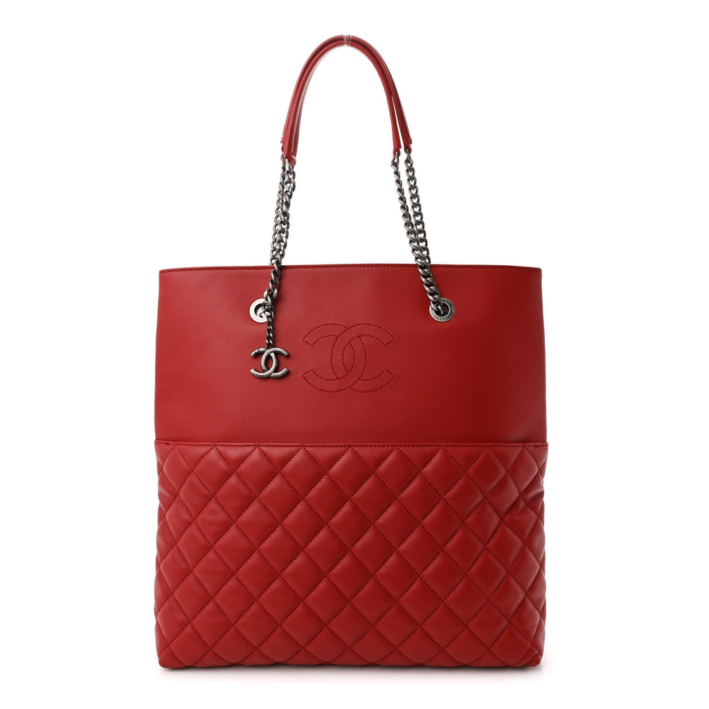 Lambskin Quilted Urban Delight Tote Red