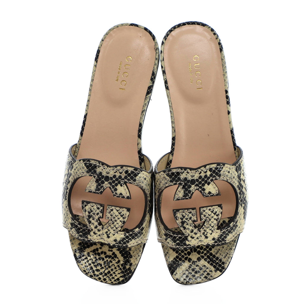 Women's Interlocking G Cut-Out Slide Sandals Python Print Leather