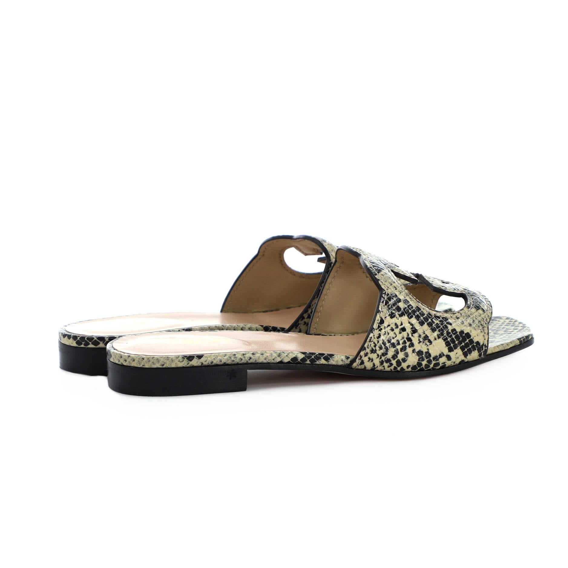 Women's Interlocking G Cut-Out Slide Sandals Python Print Leather