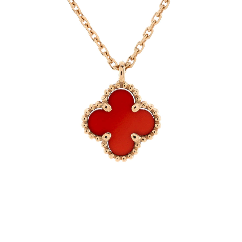 Sweet Alhambra Pendant Necklace 18K Rose Gold and Carnelian