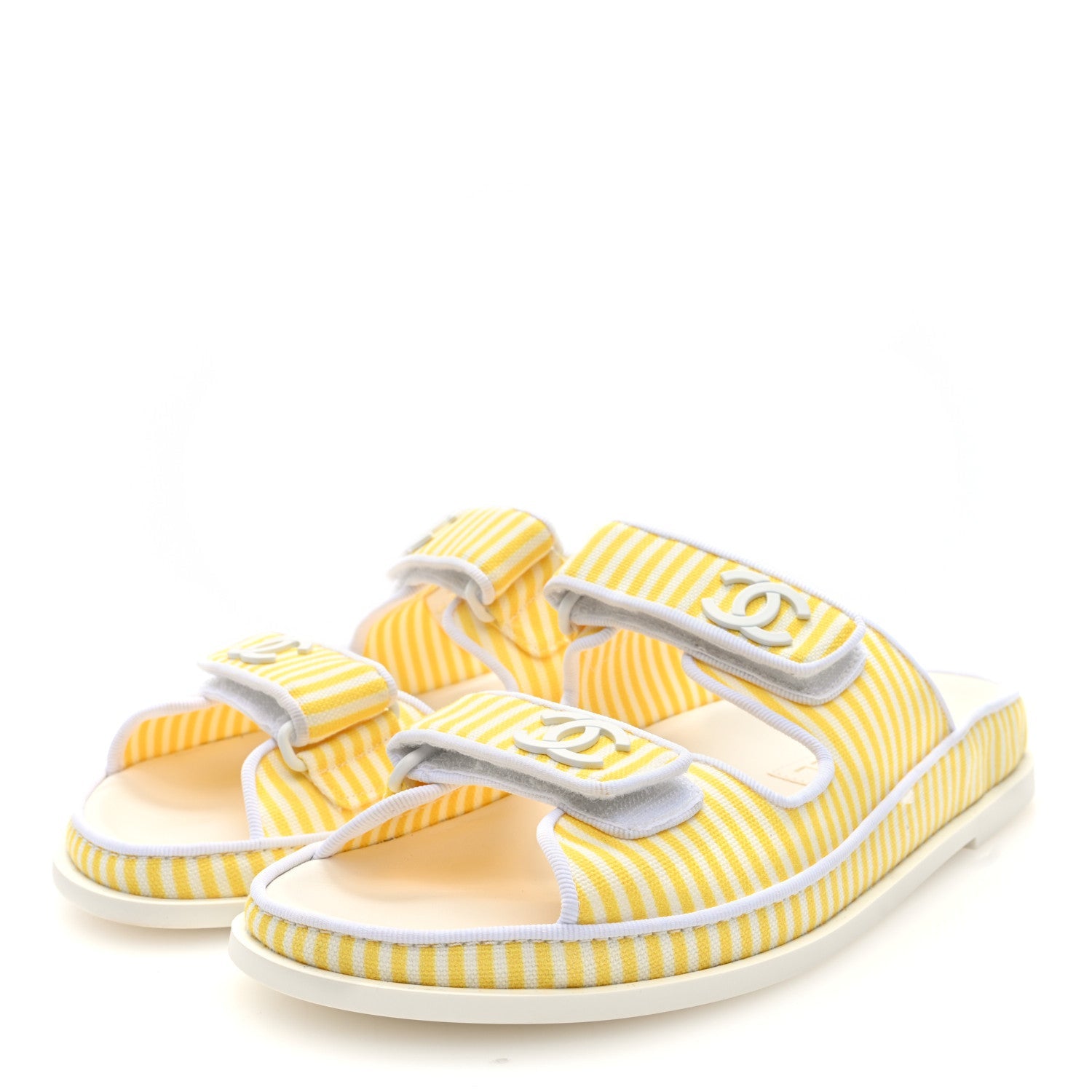 Printed Calfskin Velcro Dad Flat Mules 38 White Yellow