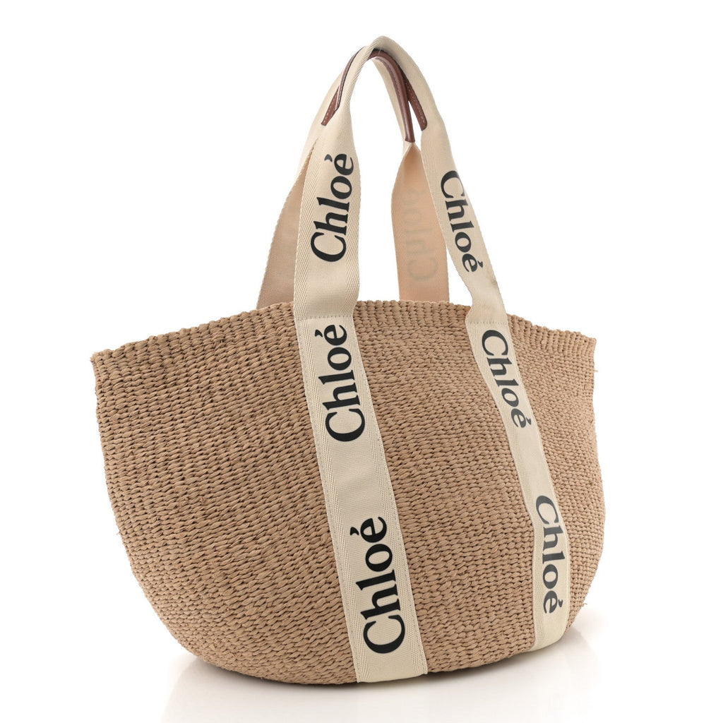 Raffia Large Woody Basket Bag White