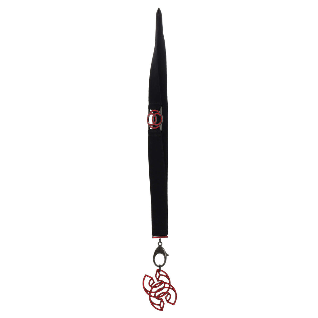 CC Lanyard Necklace Grosgrain with Crystal Embellished Metal